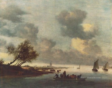  salomon - Eine Fähre in der Nähe von Arnheim Boot Seestück Salomon van Ruysdael